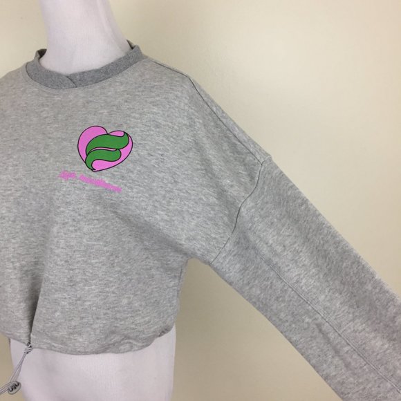 ACOA Gray Pink Green 'HIGH MAINTENANCE' Print Drawstring Hem Cropped Shirt - Picture 11 of 14